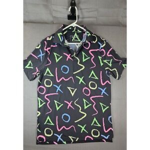 Sosik Mens Geometric Neon Print Polo Shirt Black Short Sleeve Size M FP-1013